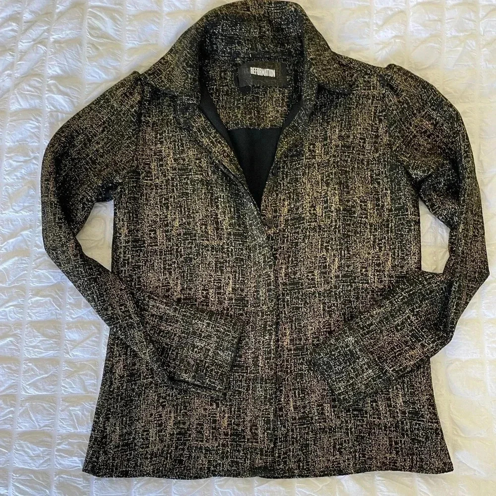 Reformation metallic thick  button down top